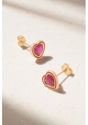 Alison Lou - Madison 14-karat Gold, Laboratory-grown Ruby And Enamel Earrings - Red - One size
