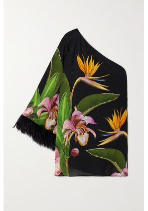 Borgo de Nor - Vida Feather-trimmed Floral-print Crepe Mini Dress - Black - UK 6,UK 8,UK 10,UK 12,UK 14,UK 16,UK 18