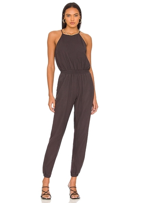 MONROW Woven Mix Jumpsuit in Charcoal. Size S.