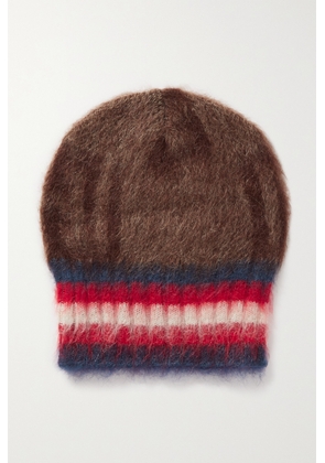 Balmain - Striped Brushed Jacquard-knit Mohair-blend Beanie - Brown - One size