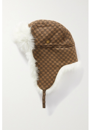 Balmain - Faux Fur-lined Canvas-jacquard Hat - Brown - 1,2