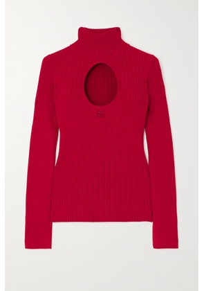 COURREGES - Cutout Ribbed-knit Turtleneck Sweater - Red - small,medium,large