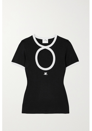 COURREGES - Appliquéd Cutout Cotton-jersey T-shirt - Black - x small,small,medium,large,x large