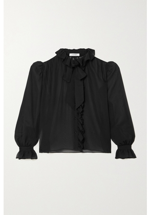 FRAME - Ruffled Pussy-bow Silk-chiffon Shirt - Black - x small,small,medium,large,x large