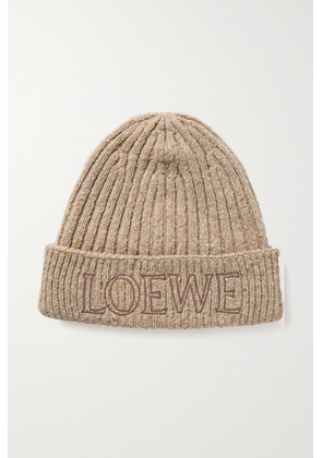 Loewe - Embroidered Ribbed Wool-blend Beanie - Neutrals - One size