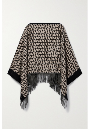 Valentino Garavani - Fringed Jacquard-knit Wool And Cashmere-blend Poncho - Black - One size