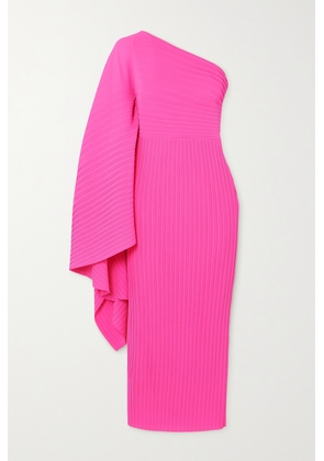 Solace London - Lenna One-sleeve Draped Plissé-chiffon Midi Dress - Pink - UK 4,UK 6,UK 8,UK 10,UK 12,UK 14,UK 16