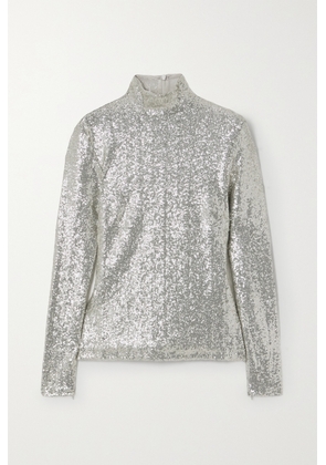 Ralph Lauren Collection - Sequined Stretch-tulle Turtleneck Top - Silver - xx small,x small,small,medium,large,x large