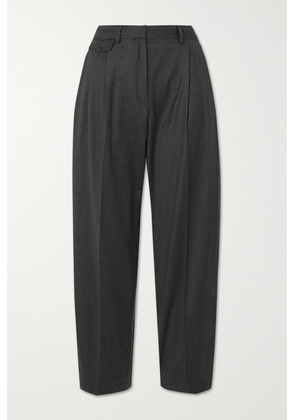 Purdey - Cropped Pleated Cotton-flannel Tapered Pants - Gray - UK 6,UK 8,UK 10,UK 12,UK 14,UK 16