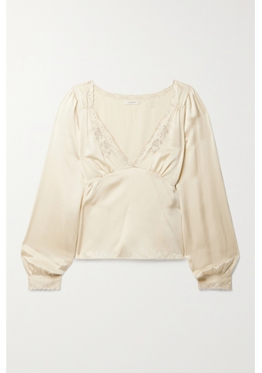 DÔEN - Freyda Broderie Anglaise-trimmed Silk-satin Blouse - Cream - x small,small,medium,large,x large
