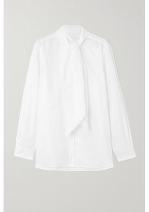 Purdey - Tie-detailed Lace-trimmed Cotton-poplin Shirt - Ivory - UK 6,UK 8,UK 10,UK 12,UK 14,UK 16