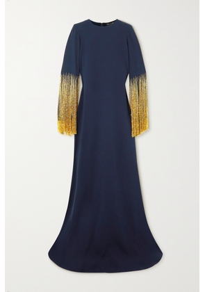 Oscar de la Renta - Fringed Silk-crepe Gown - Blue - x small,small,medium,large,x large