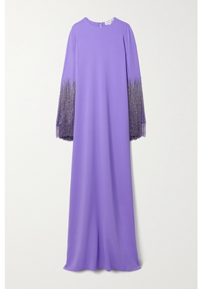 Oscar de la Renta - Fringed Bead-embellished Silk-blend Crepe Gown - Purple - x small,small,medium,large,x large