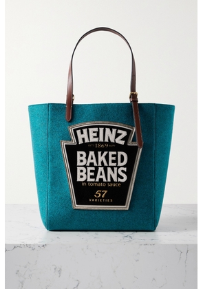 Anya Hindmarch - Baked Beans Small Leather And Suede-paneled Appliquéd Recycled-felt Tote - Blue - One size