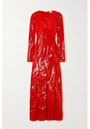 GANNI - Sequined Recycled Mesh Maxi Dress - Red - EU 34,EU 36,EU 38,EU 40,EU 42,EU 44