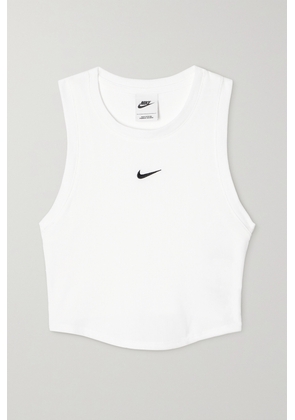 Nike - Cropped Embroidered Ribbed Stretch-knit Tank - White - x small,small,medium,large