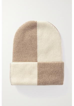The Elder Statesman - Parker Checked Ribbed Cashmere Beanie - Neutrals - One size
