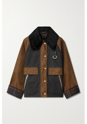 Barbour - Catton Spey Corduroy-trimmed Checked Waxed-cotton Jacket - Brown - UK 8,UK 10,UK 12,UK 14,UK 16,UK 18