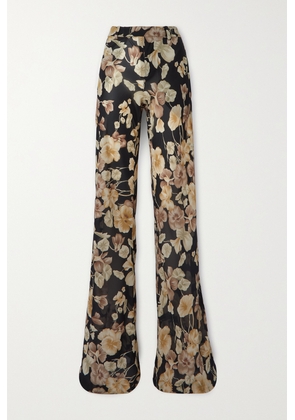SAINT LAURENT - Floral-print Silk-georgette Flared Pants - Black - IT36,IT38,IT40