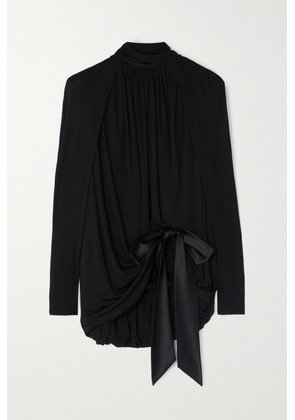 SAINT LAURENT - Silk Satin-trimmed Jersey Mini Dress - Black - FR36,FR40