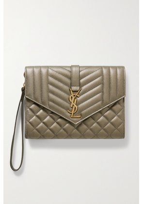SAINT LAURENT - Envelope Quilted Textured-leather Pouch - Brown - One size