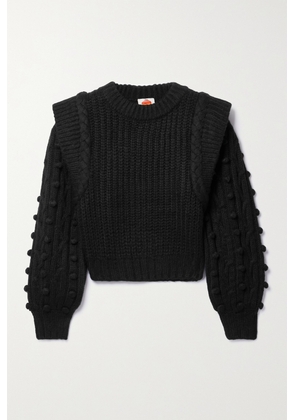 Farm Rio - Pom Pom-embellished Braided Knit Sweater - Black - xx small,x small,small,medium,large,x large