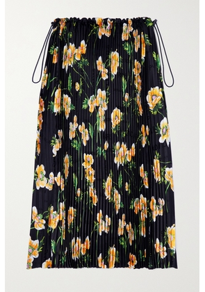 Balenciaga - Floral-print Plissé-satin Midi Skirt - Black - FR34,FR36,FR38,FR40