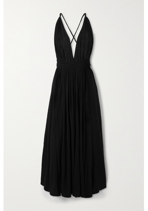 Caravana - + Net Sustain Hera Leather-trimmed Cotton-gauze Halterneck Maxi Dress - Black - One size