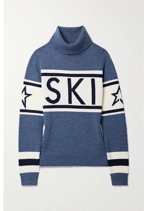 Perfect Moment - Schild Intarsia Merino Wool Turtleneck Sweater - Blue - x small,small,medium,large