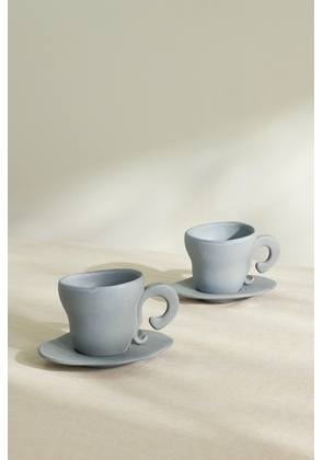 Anissa Kermiche - Spill The Tea Set Of Two Stoneware Teacups And Saucers - Gray - One size