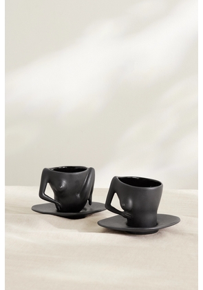 Anissa Kermiche - C-cups Set Of Two Stoneware Teacups And Saucers - Black - One size