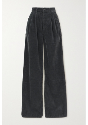 GOLDSIGN - The Edgar Pleated Cotton-corduroy Wide-leg Pants - Gray - 23,24,25,26,27,28,29,30,31,32