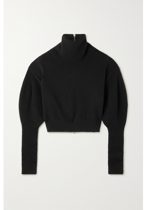 Alexander McQueen - Cropped Ribbed Wool And Cashmere-blend Turtleneck Sweater - Black - S,M,L