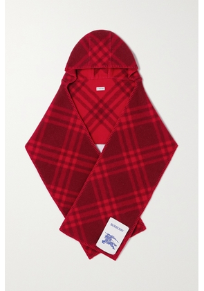 Burberry - Hooded Checked Wool-jacquard Scarf - Red - One size