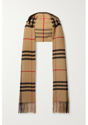 Burberry - Hooded Checked Fringed Wool And Cashmere-blend Scarf - Neutrals - One size