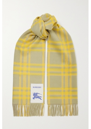 Burberry - Appliquéd Fringed Checked Cashmere Scarf - Yellow - One size