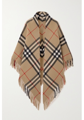 Burberry - Fringed Checked Wool Wrap - Neutrals - One size