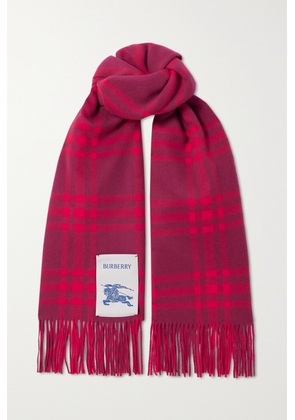 Burberry - Fringed Checked Cashmere Scarf - Red - One size