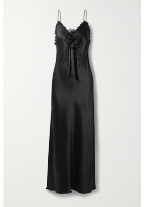 LoveShackFancy - Elizabella Frayed Embellished Silk-satin Maxi Dress - Black - xx small,x small,small,medium,large,x large