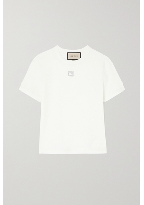 Gucci - Crystal-embellished Cotton-jersey T-shirt - White - XXS,XS,S,M,L,XL