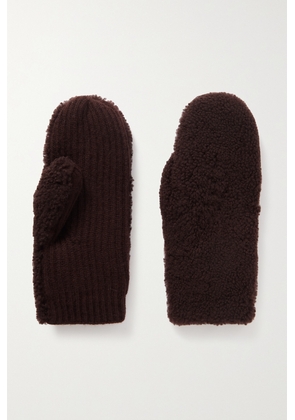 Yves Salomon - Shearling And Ribbed Wool And Cashmere-blend Mittens - Brown - One size