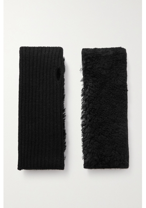 Yves Salomon - Shearling And Ribbed Wool And Cashmere-blend Fingerless Mittens - Black - One size