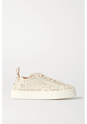 Chloé - Lauren Scalloped Lace, Leather And Canvas Sneakers - Off-white - IT35,IT36,IT37,IT38,IT39,IT40,IT41,IT42