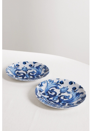 Dolce & Gabbana - Set Of Two Painted Porcelain Dessert Plates - Blue - One size