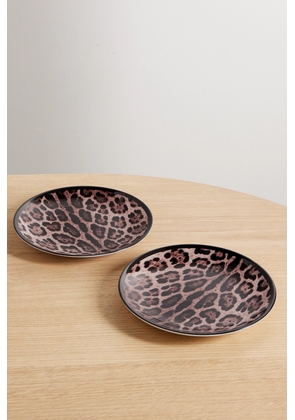 Dolce & Gabbana - Set Of Two Leopard-print Porcelain Plates - Brown - One size