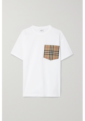 Burberry - Checked Twill-trimmed Cotton-jersey T-shirt - White - xx small,x small,small,medium,large,x large,xx large
