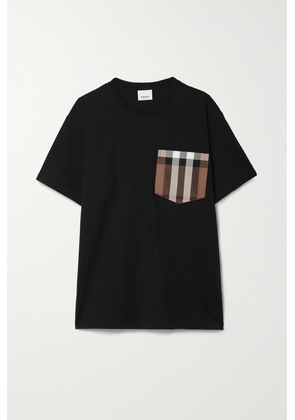 Burberry - Checked Twill-trimmed Cotton-jersey T-shirt - Black - xx small,x small,small,medium,large,x large,xx large