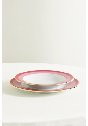La DoubleJ - Gold-plated Porcelain Soup And Dinner Plate Set - Pink - One size