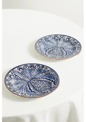 La DoubleJ - Set Of Two Gold-plated Porcelain Dessert Plates - Blue - One size