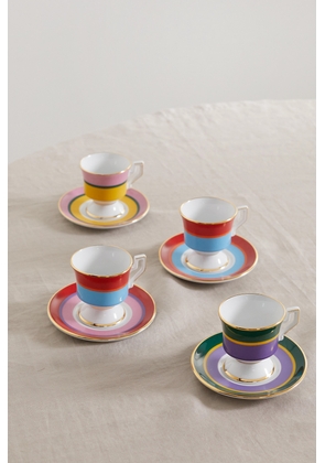 La DoubleJ - Set Of Four Gold-plated Porcelain Espresso Cups And Saucers - Pink - One size